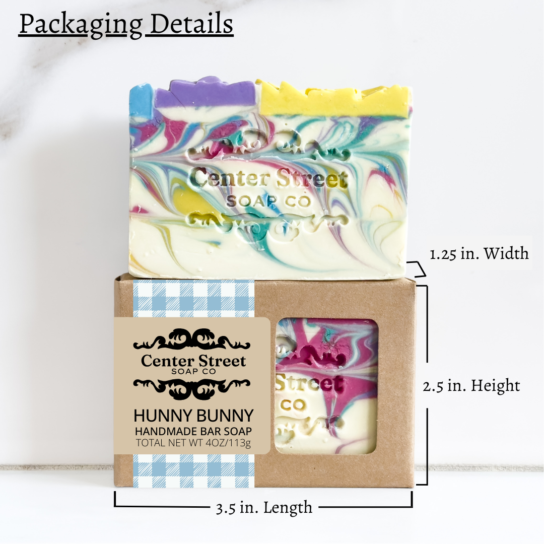 Hunny Bunny Handmade Soap Bar by Center Street Soap Co. Packaging Details