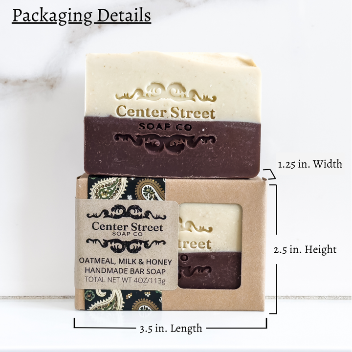 Oatmeal, Milk &amp; Honey Handmade Soap Bar by Center Street Soap Co. Packaging Details